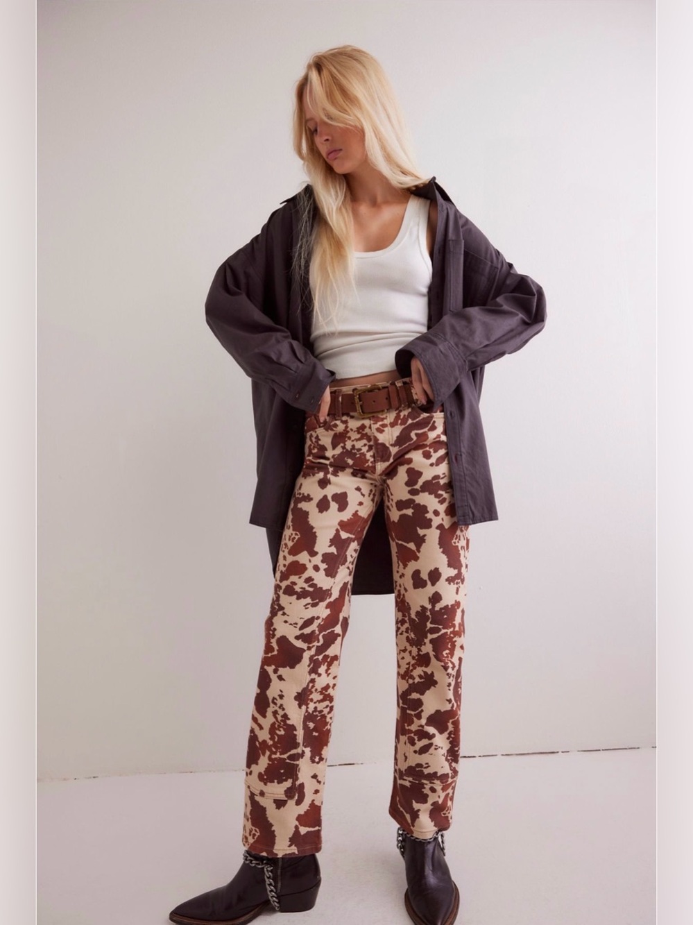 NWT & WOT Free People We The Free Risk Taker Printed Wide Leg Jeans